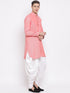 Vastramay Men's Red Cotton Blend Kurta and Dhoti Set